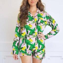 Lavendar Lemons Pj Set with Shorts & Long Sleeve Top