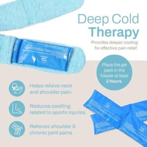 Cooling Towel with Soft Gel Ice Pack Inserts | Included 2 Gel Ice Packs Reusable - Multi Purpose Compression Wrap - Neck, Legs, Arms, Shoulders - Ideal For Post Surgery, Migraines, Hiking and Injuries