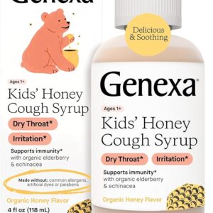 Genexa Kids' Honey Cough Syrup Soothing Organic, Natural Honey Flavor | Gluten Free, & Non-GMO