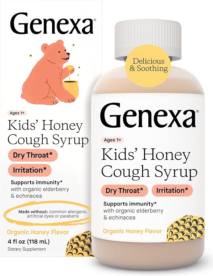 Genexa Kids' Honey Cough Syrup Soothing Organic, Natural Honey Flavor | Gluten Free, & Non-GMO