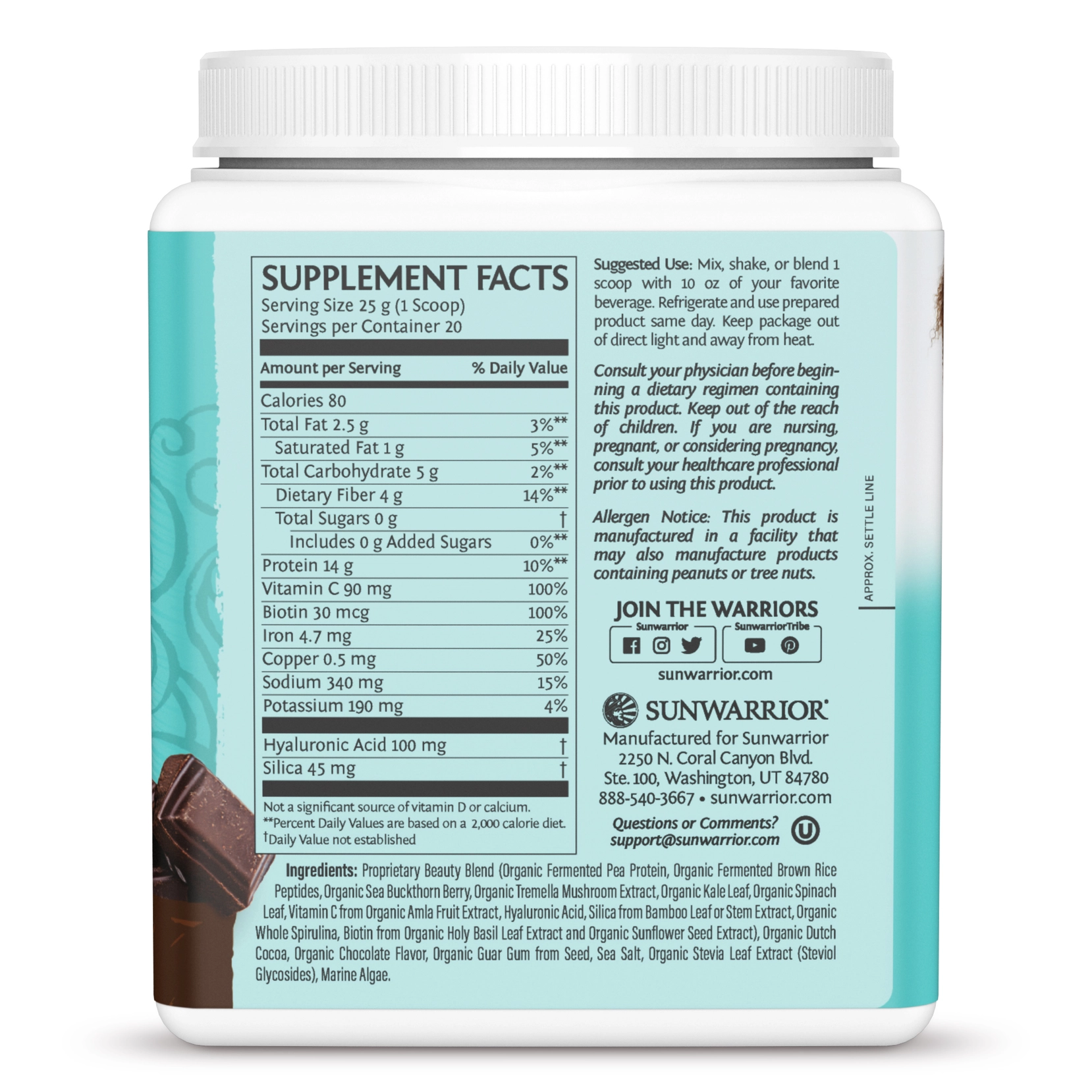 Sunwarrior Chocolate Fudge Collagen Drink Powder - Vegan, Plant-Based - Image 2