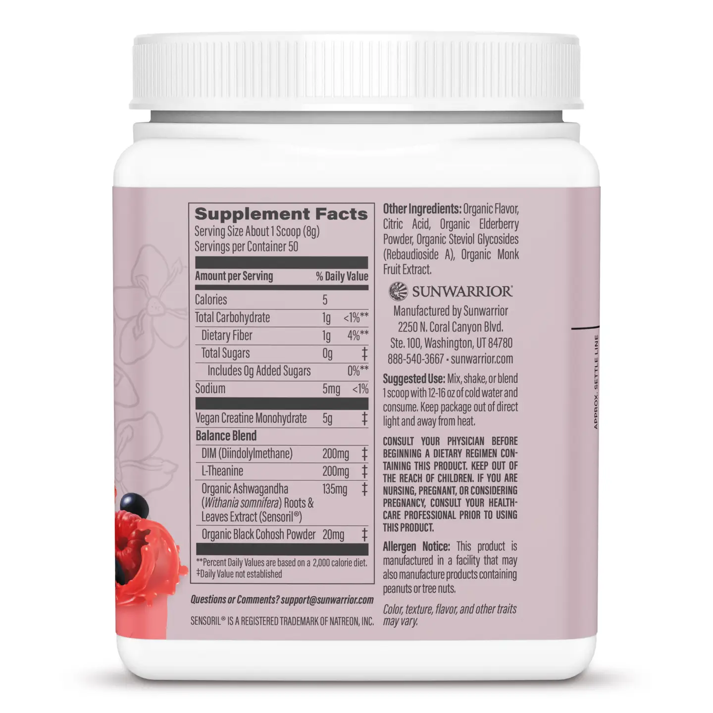 Sunwarrior Raspberry Elderberry Creatine Drink Powder - Image 3