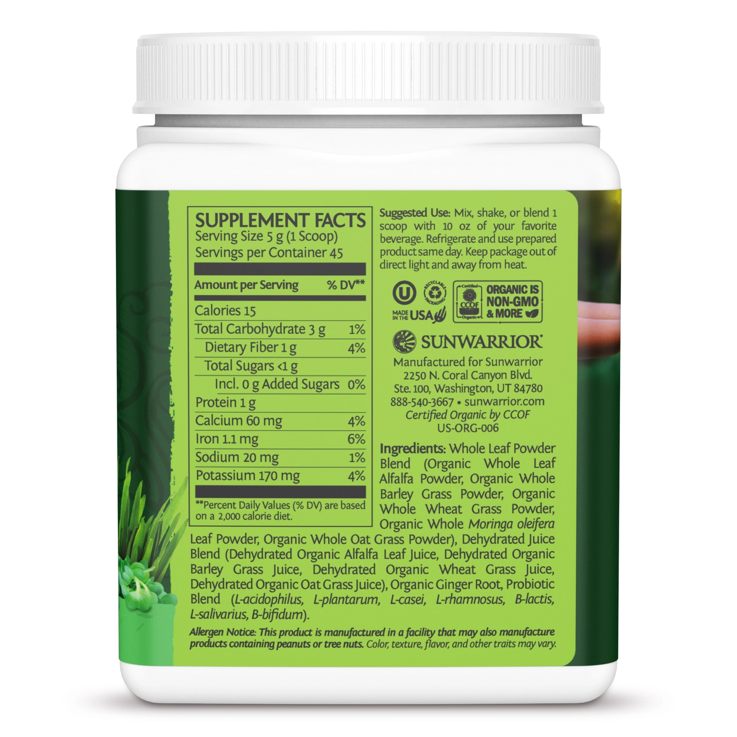 Sunwarrior Ormus Unflavored Supergreens - Plant-Based Probiotics - Image 3
