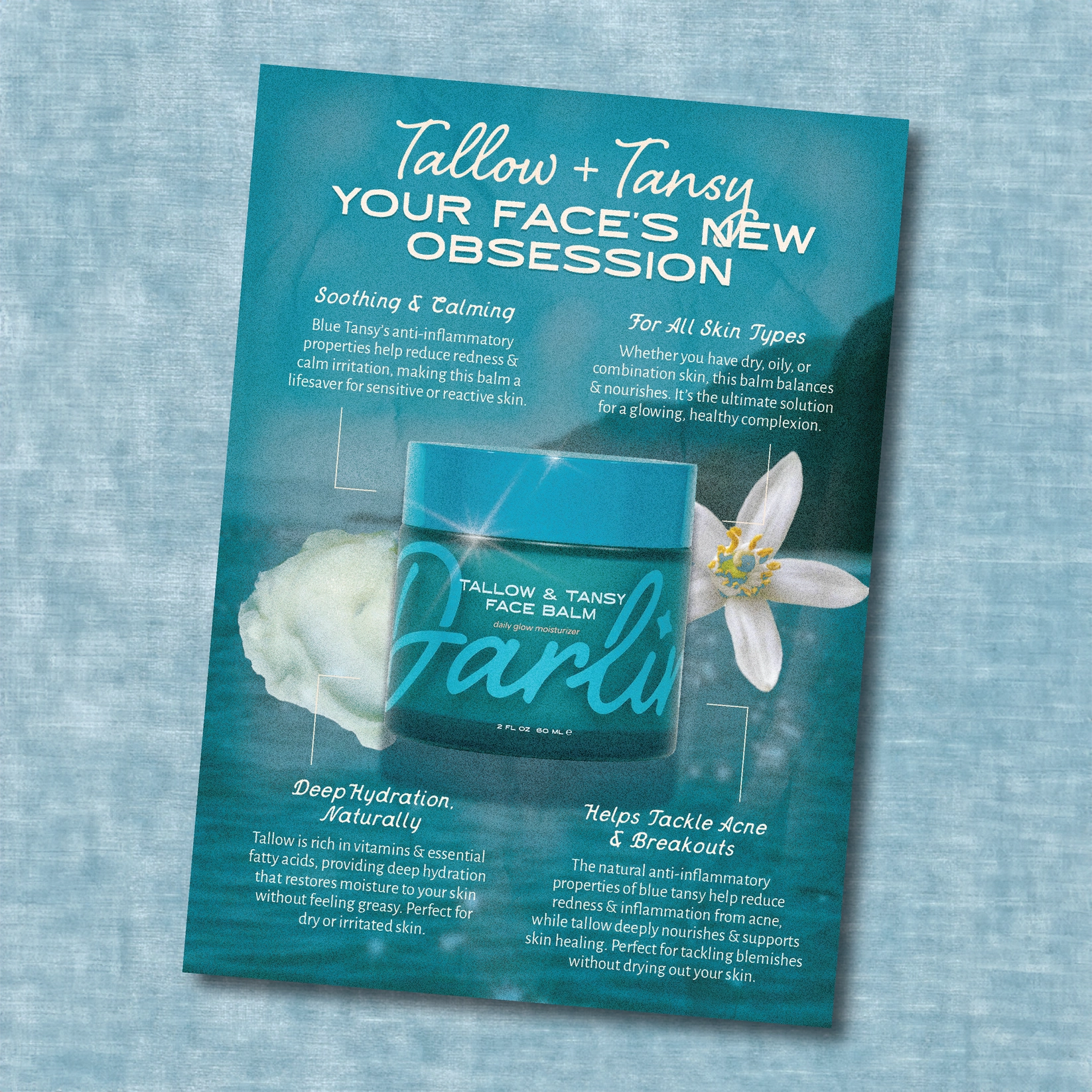 Tallow Face Balm | Natural Blue Tansy Skincare Moisturizer - Image 3